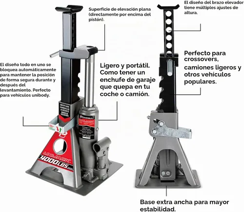 Vista 3 de Powerbuilt Jack hidráulico de botella UniJack de 2 toneladas combinado/soporte en 1 unidad, compacto, portátil, base ancha, para sedanes Unibody