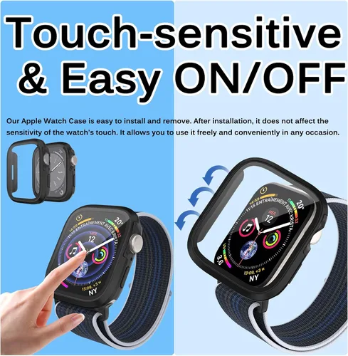 Vista 6 de Miimall Compatible con Apple Watch Series 9, 8, 7, protector de pantalla de metal con protector de pantalla de vidrio, [a prueba de golpes y caídas]