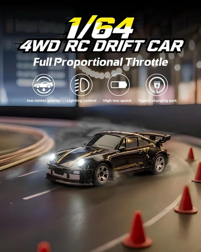 Vista 2 de ARRIS 1/64 Micro Desktop RC Drift Car 4WD con modos de 2 velocidades RTR Negro