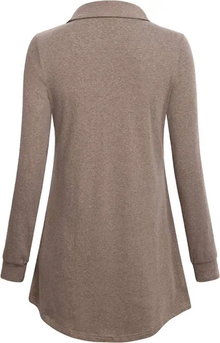 Vista 2 de Timeson - Sudadera tipo túnica de manga larga con solapa y botones para mujer