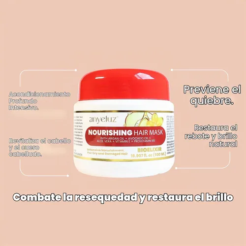 Vista 7 de ANYELUZ - Mascarilla nutritiva para el cabello que combate la sequedad y proporciona brillo, infundida con provitamina B5 y mezcla orgánica que