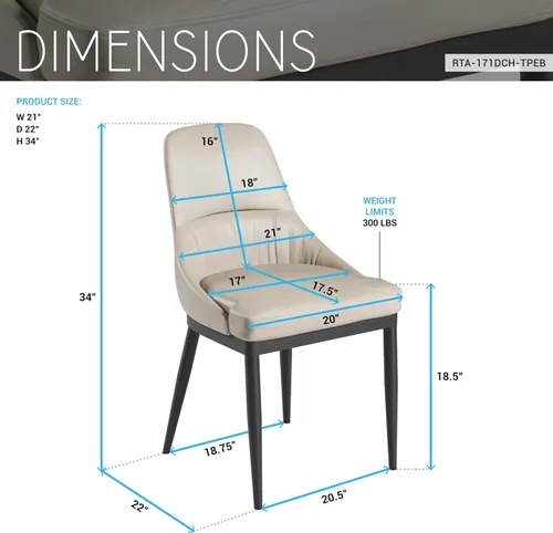 Vista 3 de Juego de 2 sillas de comedor sin brazos, sillas de piel sintética gris pardo con patas de metal en un acabado negro, asiento y respaldo tapizados