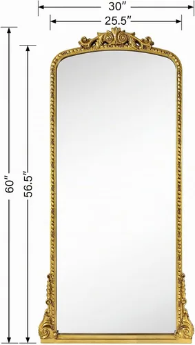Vista 6 de Espejo de pie adornado tradicional con marco dorado y marco de cuerpo completo, de inspiración barroca, espejo de cuerpo completo, dorado antiguo