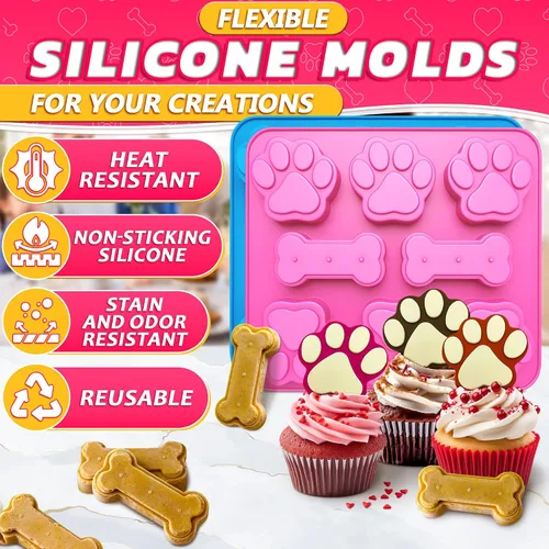 Vista 3 de 2 moldes de silicona para perros congelados, estampado de huesos y patas