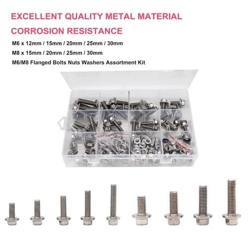 Vista 3 de cSeao Kit surtido de tornillos hexagonales con bridas M6 M8, 230 piezas, arandelas y tuercas de acero inoxidable 304