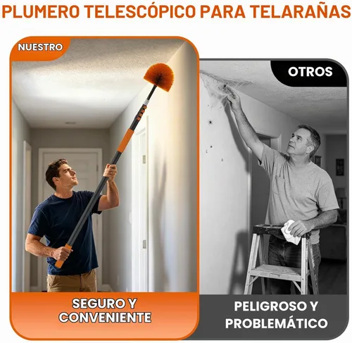 Vista 4 de Buyplus Plumero de telaraña de alcance de 26 pies, cepillo limpiador de telaraña para exteriores con poste de extensión profesional de 5 a 20 pies