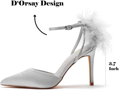 Vista 6 de hingswink Tacones de plumas, tacones de aguja negros, tacones negros cerrados para mujer, tacones negros para mujer, tacones negros para mujer