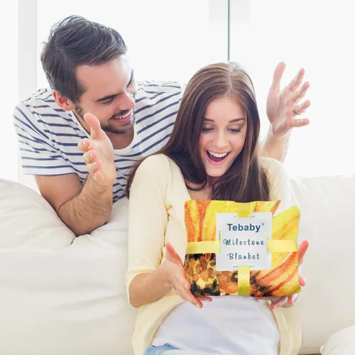 Vista 6 de Tebaby Manta mensual de hito para bebé niña, manta de girasol para recién nacido, regalo personalizado para ducha, decoración floral de guardería