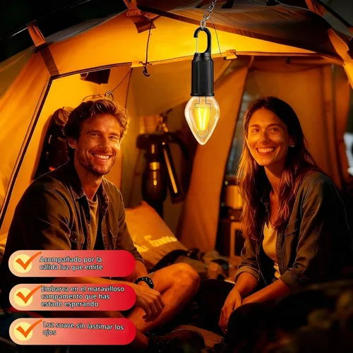 Vista 5 de Linterna LED portátil para campamento, gancho para colgar en cualquier lugar, recargable USB-C, 3 modos de brillo, resistente al agua