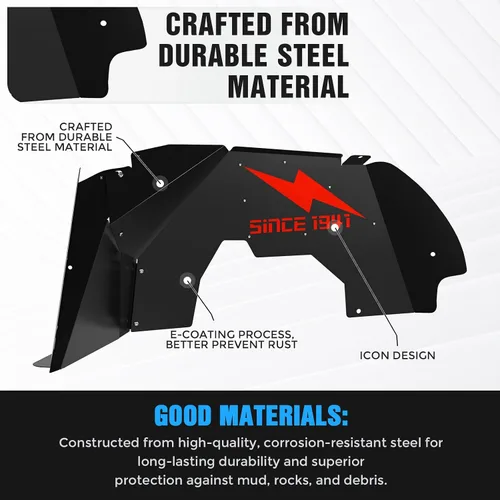 Vista 3 de YZONA Protector de guardabarros interior delantero para Wrangler JL compatible con Jeep Wrangler JL JLU y Gladiator JT 2/4 puertas 2018-2026, forro