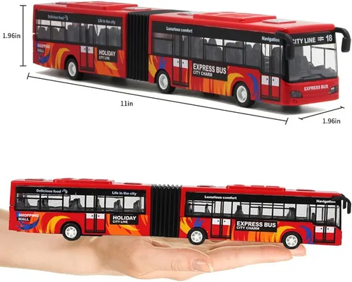 Vista 9 de Crelloci Autobús urbano de juguete para niños, vehículos de aleación fundida, autobús eléctrico articulado Metro con sonidos y luces, modelos
