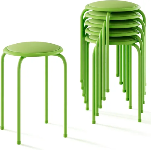 Vista 13 de VECELO Taburetes apilables de 6 piezas, altura estándar de 17 pulgadas, asiento acolchado y patas de acero, taburetes decorativos apilables Negro