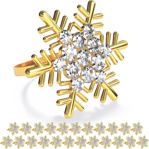 Vista 25 de ZeeDix Juego de 6 servilleteros de corona de Navidad, servilleteros de Navidad para servilletas de tela, servilleteros de Navidad para Acción