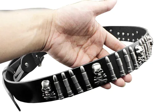 Vista 4 de Cool Mens Bullet Skull Stud Punk Rock Biker cinturón de cuero real cintura726146236614