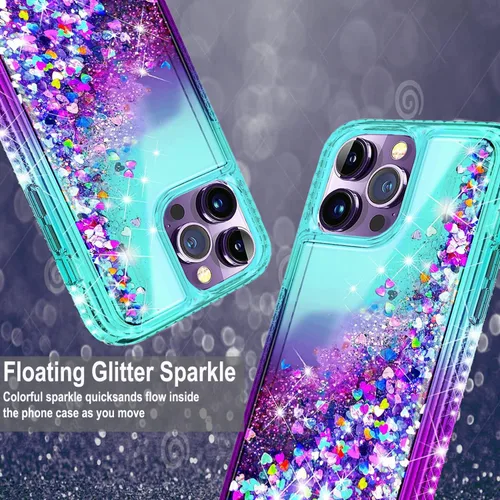 Vista 4 de STARSHOP Funda compatible con iPhone 14 Pro Max, con [protector de pantalla de vidrio templado incluido] Funda de diamante de arena movediza