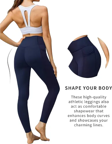 Vista 3 de Leggings de mujer con bolsillos y control de abdomen, pantalones de yoga, fitness, entrenamiento, correr, no se transparentan