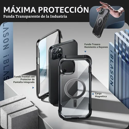 Vista 5 de i-Blason AresMag - Funda protectora transparente para iPhone 15/14/13 de 6.1 pulgadas, compatible con MagSafe, a prueba de golpes, con protector