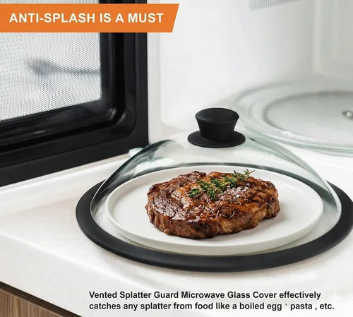 Vista 5 de OEC Tapa de microondas con ventilación y protección contra salpicaduras de vidrio para alimentos con mango de fácil agarre, diámetro de 10 pulgadas