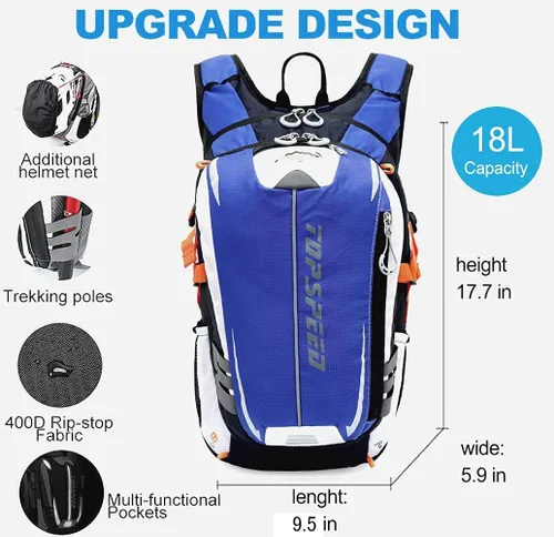 Vista 3 de INOXTO Mochila de hidratación, mochila de hidratación de 18 L, mochila de agua ligera con bolsa de agua de 2 litros, mochila para senderismo