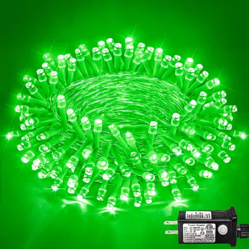 Vista 46 de Guirnalda de 120 luces LED rojas impermeables para exteriores, luces de Navidad rojas de 40 pies, 8 modos, cable transparente, guirnalda de luces