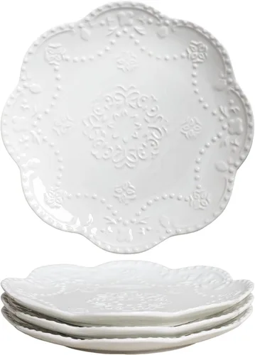 Vista 11 de Gaolinci European Palace Series Lace Embossed Ceramic Dinner Plate (juego de 4)