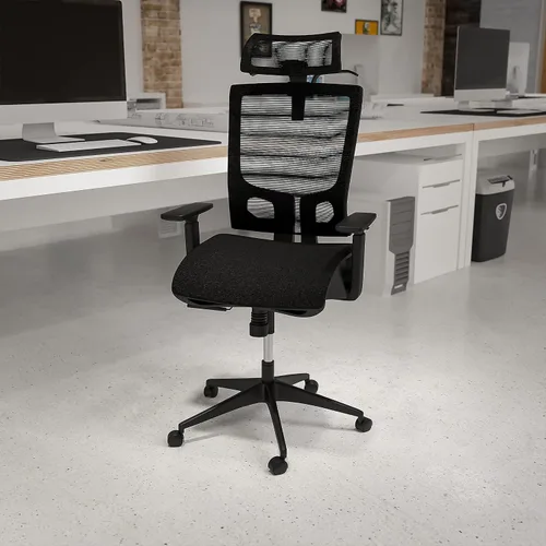 Vista 2 de Flash Furniture Layla - Silla de oficina ergonómica de malla con inclinación sincronizada, reposacabezas ajustable pivote, soporte lumbar, colgador