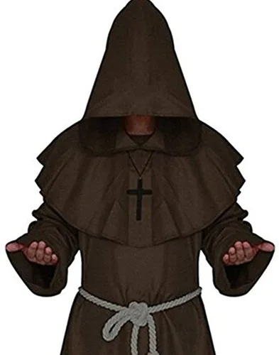 Vista 2 de Disfraz de monje renacentista medieval con capucha tipo Fraile disfraz de cosplay