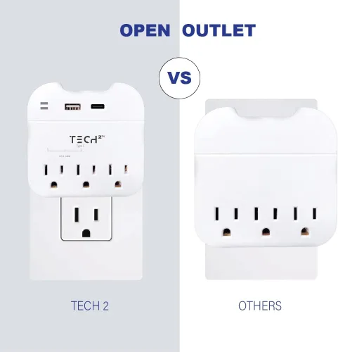 Vista 2 de Protector contra sobretensiones de salida de pared con puertos USB, extensor de 3 salidas con 2 puertos USB (1 USB-C) - Regleta de alimentación