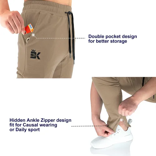 Vista 4 de BROKIG Pantalones deportivos para hombre, con cremallera, casual, para gimnasio, entrenamiento, bolsillos