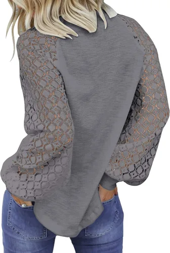 Vista 2 de MIHOLL - Suéter de encaje de manga larga para mujer, estilo casual, corte suelto