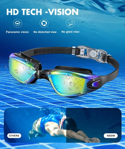 Vista 4 de NSSIW Gafas de natación para adultos, para hombres y mujeres: antivaho sin fugas y campo de visión ultra ancho, paquete de 3