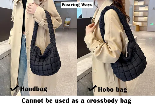 Vista 5 de Bolsa acolchada para mujer, bolsa acolchada ligera, bolsa de hombro, bolsa de hobo, bolsa de nube con cremallera 2023