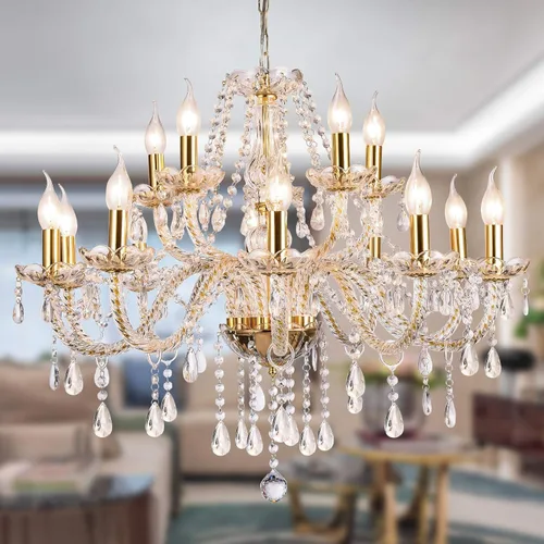 Vista 9 de lámparas de araña de cristal K9 tipo candelabro con 10 luces, lámpara colgante para techo, lámpara de montaje para comedor, sala de estar