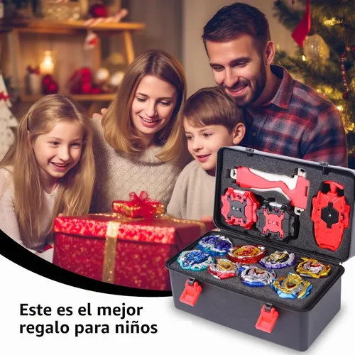 Vista 2 de Battling Burst Top Set con 12 tapas giratorias, 3 lanzadores y agarre a