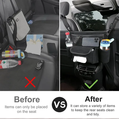Vista 3 de Organizador de asiento de automóvil de cuero para bolso/bolso, cabe entre asientos delanteros, sostiene cartera, teléfono y artículos esenciales