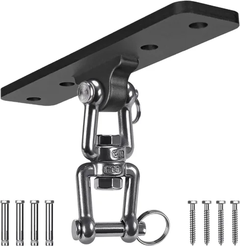 Vista 10 de SELEWARE Percha de bolsa pesada de rotación de 360°, capacidad de 1000 libras, montaje en techo y vigas con cadena de acero inoxidable y ganchos a