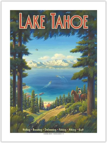 Vista 13 de Kerne Erickson - Póster de viaje vintage de Kerne Erickson Lake Tahoe California, equitación, barco, natación, pesca, senderismo, golf, impresión