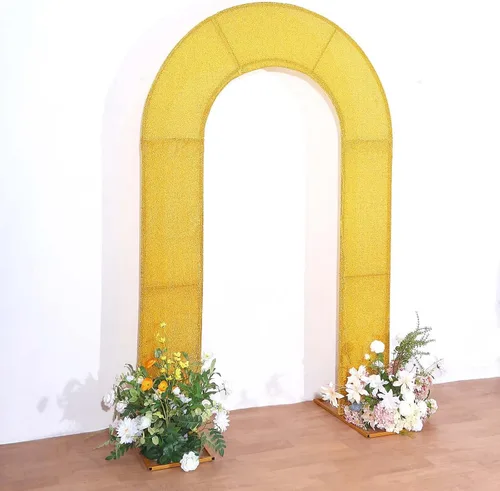 Vista 11 de Efavormart - Cubierta de telón de fondo de arco abierto de 7 pies, color oro rosa brillante, de elastano, con doble cara en forma de U, para arco