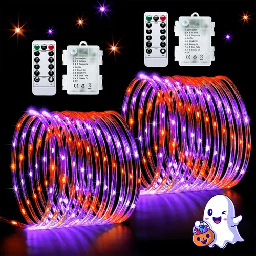 Vista 15 de JMEXSUSS Paquete de 2 luces de Navidad a pilas de luces blancas cálidas, impermeables al aire libre, 200 LED de 66 pies, 8 modos, funciona