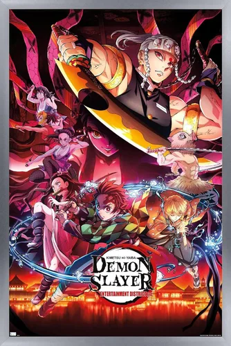 Vista 16 de Demon Slayer - Póster de pared Key Visual 1, 22.4 pulgadas de largo x 14.7 pulgadas de ancho, versión enmarcada de madera de granero