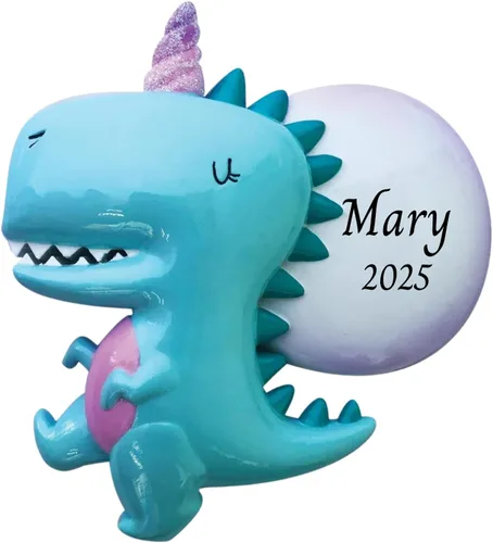 Vista 4 de Adorno de árbol de Navidad personalizado 2024 para niños, dinosaurio verde, adorno personalizado de Feliz Navidad, recuerdo de dinosaurio para niños