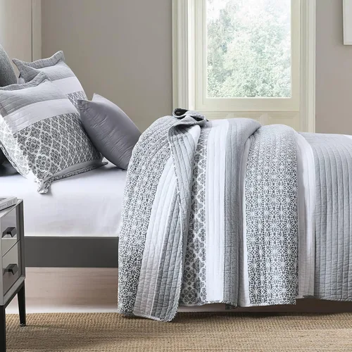 Vista 3 de SahSahCasa Juego de edredón, tamaño Queen, juego de ropa de cama 100% algodón, colcha reversible ligera con diseño floral de patchwork para cama