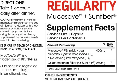 Vista 2 de Silver Fern Regularidad Suplemento Digestivo Cápsulas Marca 1 Bottle = 30 Capsules = 30 Day Supply - Mucosave FG