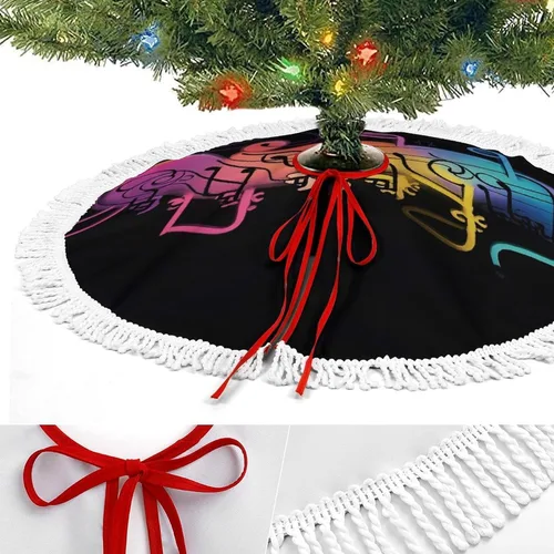 Vista 3 de Rainbow Musical Note Melody Christmas Tree Skirt Double Sided Waterproof Winter Xmas Tree Mat Decor Retro Xmas Tree Skirt with Tassels for New Year