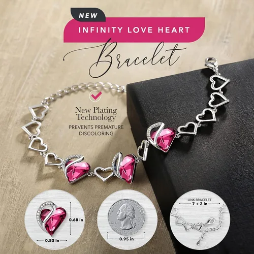 Vista 2 de Leafael - Pulsera de amor infinito con eslabones corazón de cristal y piedra natal regalos para mujer tono plateado 7 pulgadas con extensor de 2