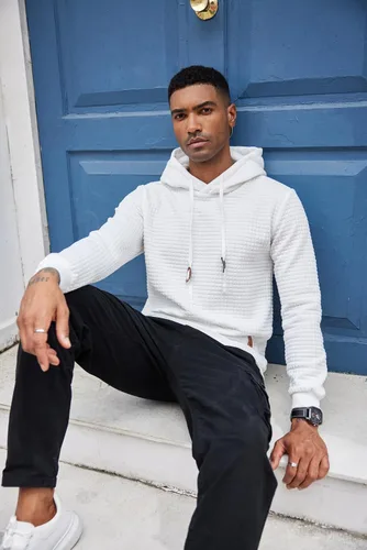 Vista 2 de COOFANDY - Sudadera con capucha para hombre, casual, de manga larga, con cordón ajustable y tejido de punto de gofre