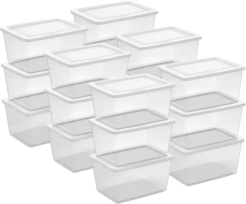 Vista 31 de Sterilite - Paquete de 12 cajas de almacenamiento apilables con tapas a presión; contenedor organizador de plástico resistente para armario, baño