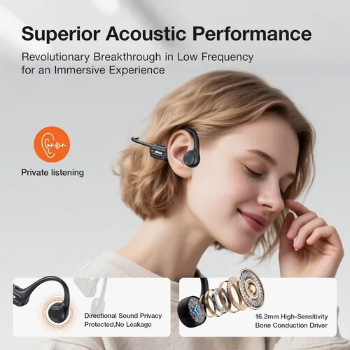 Vista 6 de Auriculares de conducción ósea, auriculares inalámbricos Bluetooth 6.0 con micrófono, IP56 impermeables para correr, 10 horas de reproducción