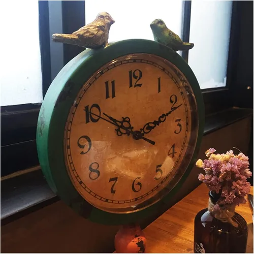 Vista 9 de Reloj de manto para sala de estar, reloj de escritorio retro para el hogar, dormitorio, silencioso, de hierro forjado, reloj de escritorio, reloj