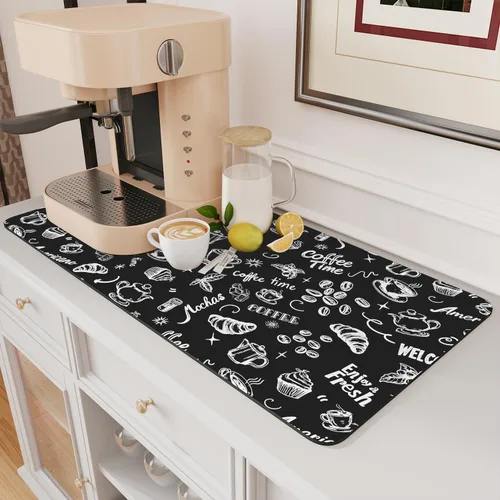 Vista 28 de AMOAMI Tapete de café absorbente con parte trasera de goma para secar platos para encimera de cocina, accesorios de bar para debajo de la cafetera